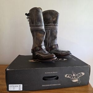 Freebird by Steven "Gynger" Distressed Brown Studded Leather Boots